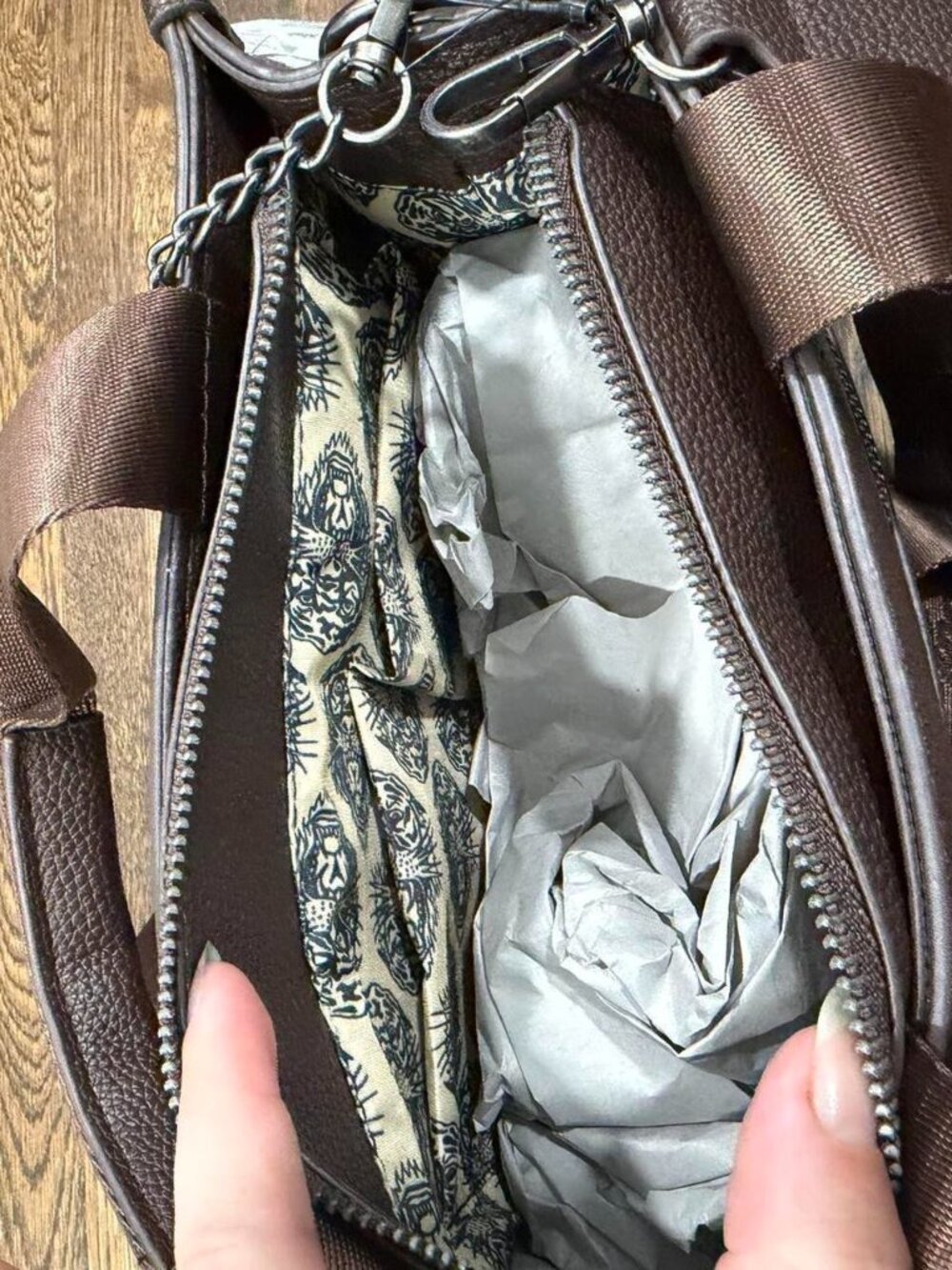 brown leather ed hardy shoulder bag with multiple charms tote y2k NWT - Picture 8 of 8